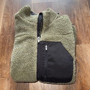 Kids Olive Green and Black Fleece Jacket